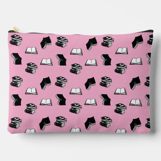 ピンクのモダン本の書誌模様 アクセサリーポーチ (正面)
