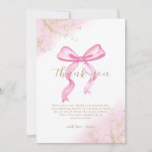ピンクのモダン水の色の弓の赤ちゃんシャワー サンキューカード (正面)