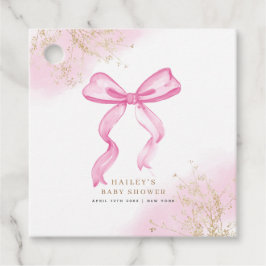 ピンクのモダン水の色の弓の赤ちゃんシャワー フェイバータグ