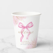 ピンクのモダン水の色の弓の赤ちゃんシャワー 紙コップ (正面)
