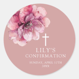 ピンクのモダン水エレガント色フローラの確認 ラウンドシール