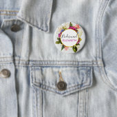 ピンクのモダン水彩フローラブーケ花嫁メイド 缶バッジ (インサイチュ)