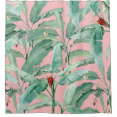 ピンクのモダン水彩熱帯バナナパームリーフ シャワーカーテン (正面)