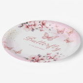 ピンクのモダン水色バタフライガールベビーシャワー ペーパープレート (アングル)