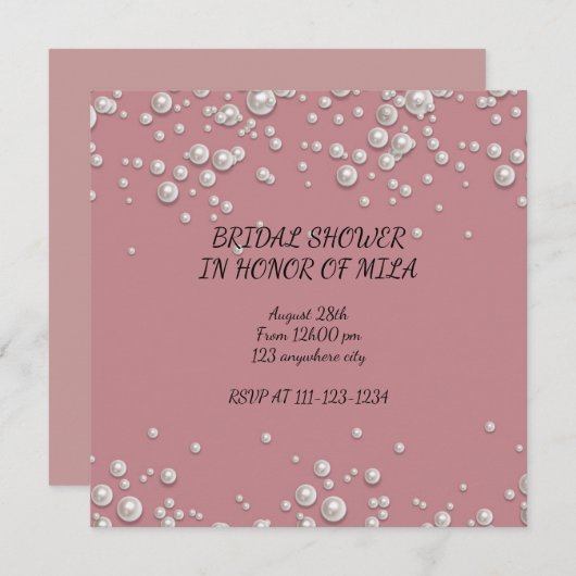 ピンクのモダン真珠のブライダルシャワーの招待状 セーブザデート (正面/裏面)