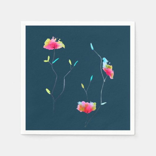 ピンクのモダン花シンプル日本のインスパイアアート スタンダードカクテルナプキン (正面)