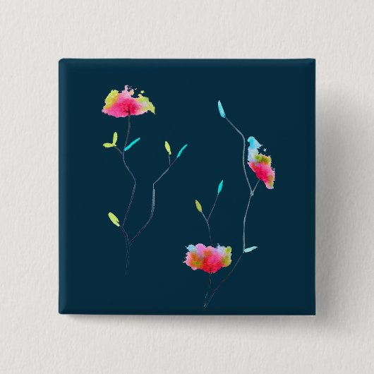 ピンクのモダン花シンプル日本のインスパイアアート 缶バッジ (正面)