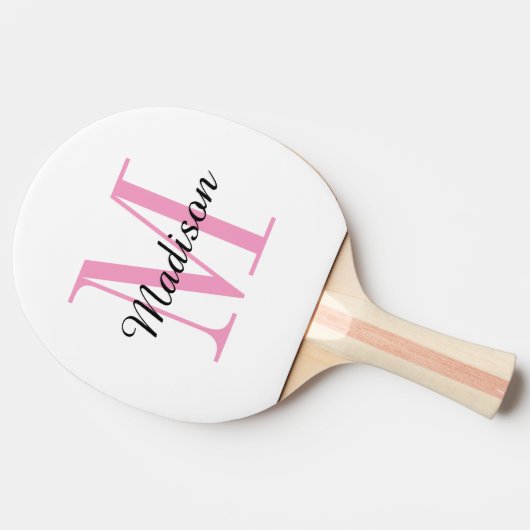 ピンクのモノグラムと名前パーソナライズされた 卓球ラケット (横)