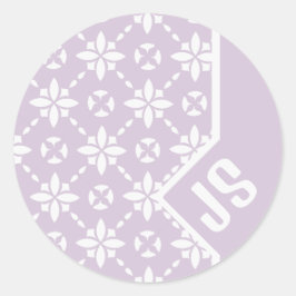 ピンクのモノグラムに白い花のタイルのパタ縁どーン ラウンドシール