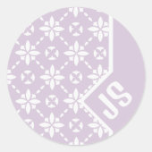 ピンクのモノグラムに白い花のタイルのパタ縁どーン ラウンドシール (正面)