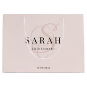 ピンクのモノグラムのパーソナライズされた花嫁 ラージペーパーバッグ (正面)