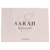 ピンクのモノグラムのパーソナライズされた花嫁 ラージペーパーバッグ (裏面)