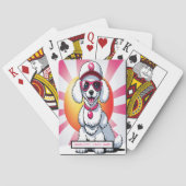 ピンクのモノグラムの子供の試合で太陽のキスのプードル トランプ (裏面)