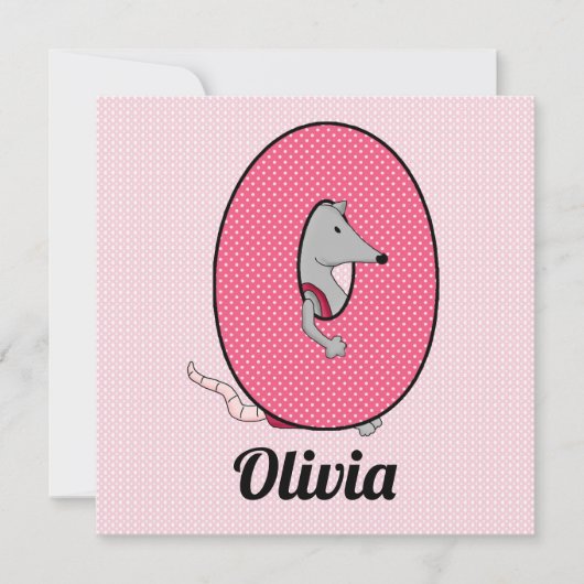 ピンクのモノグラムの手紙Oキッドの誕生日パーティー 招待状 (正面)