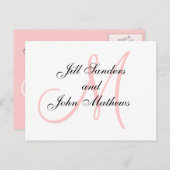ピンクのモノグラムの結婚式は日付カードを保存 案内ポストカード (正面/裏面)