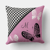 ピンクのモノグラムの蝶水玉模様 クッション (裏面)