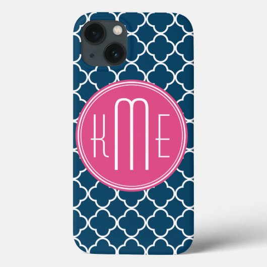 ピンクのモノグラムを持つエレガントな濃紺のクローバー Case-Mate iPhoneケース (裏面)