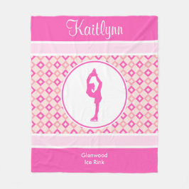 ピンクのモノグラムを持つチェック模様のダイヤモンドのフィギュアスケート選手 フリースブランケット