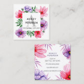ピンクのモノグラムガーリーフローラ可愛パーソナライズされた スクエア名刺 (正面/裏面)