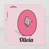 ピンクのモノグラムレターO 子供の誕生日パーティー 招待状 (正面/裏面)