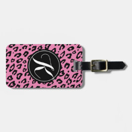 ピンクのモノグラム入りヒョウ柄のスーツケースタグ ラゲッジタグ