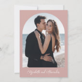 ピンクのモノグラム写真ウェディングメニューカード 招待状 (裏面)