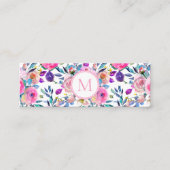 ピンクのモノグラム水彩の花 スキニー名刺 (正面)