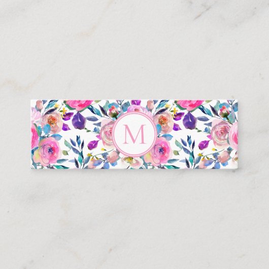 ピンクのモノグラム水彩の花 スキニー名刺 (正面)