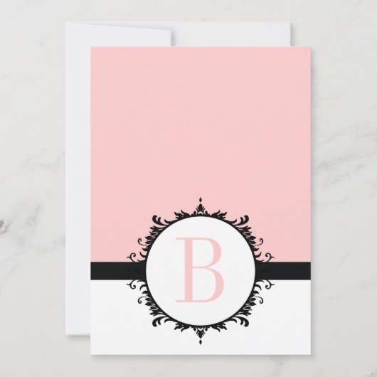 ピンクのモノグラム結婚式の招待または任意の色 招待状 (裏面)