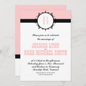 ピンクのモノグラム結婚式の招待または任意の色 招待状 (正面/裏面)