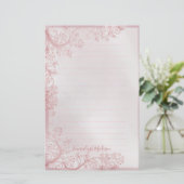 ピンクのモノグラム装飾ライン 便箋 (スタンド正面)