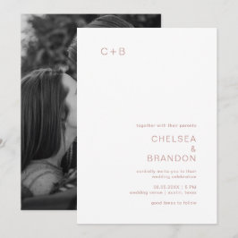 ピンクのモノグラム 現代のウェディング 招待状