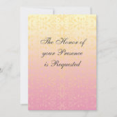 ピンクのモモのダマスク織のカスタムの結婚式招待状 招待状 (正面)