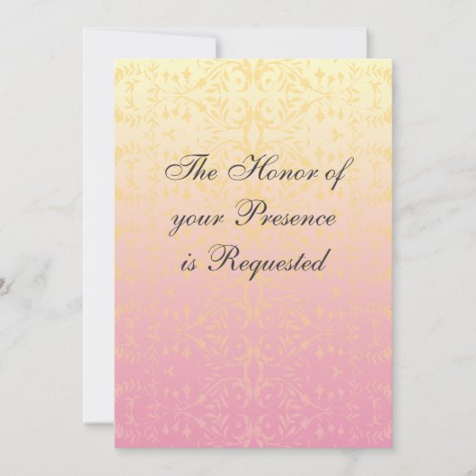ピンクのモモのダマスク織のカスタムの結婚式招待状 招待状 (正面)