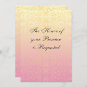 ピンクのモモのダマスク織のカスタムの結婚式招待状 招待状 (正面/裏面)