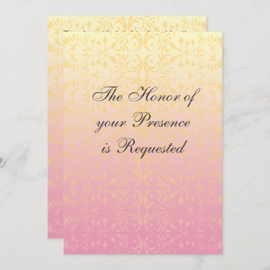ピンクのモモのダマスク織のカスタムの結婚式招待状 招待状 (正面/裏面)