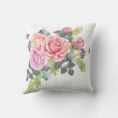 ピンクのモモのバラ2の美しい水彩画の花束 クッション (裏面)