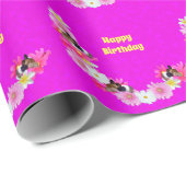 ピンクのモルモットと花、包装紙 ラッピングペーパー (ロールコーナー)