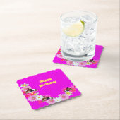 ピンクのモルモットと花、紙コースター ペーパーコースター (インサイチュ)