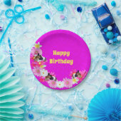 ピンクのモルモットと花、紙プレート ペーパープレート (パーティー)