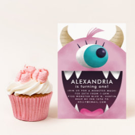 ピンクのモンスターの女の子の誕生日パーティー 招待状