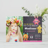 ピンクのモンスターの招待状（写真付き） 招待状 (スタンド正面)