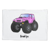 ピンクのモンスタートラックのイラスト 枕カバー (裏面)