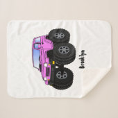 ピンクのモンスタートラックの漫画イラストレーション シェルパブランケット (正面(横))