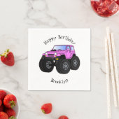 ピンクのモンスタートラックの漫画イラストレーション スタンダードカクテルナプキン (インサイチュ)