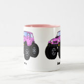 ピンクのモンスタートラックの漫画イラストレーション ツートーンマグカップ (中央)