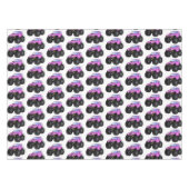 ピンクのモンスタートラックの漫画イラストレーション テーブルクロス (正面(横))