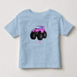 ピンクのモンスタートラックの漫画イラストレーション トドラーTシャツ