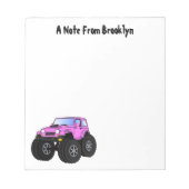 ピンクのモンスタートラックの漫画イラストレーション ノートパッド (正面)