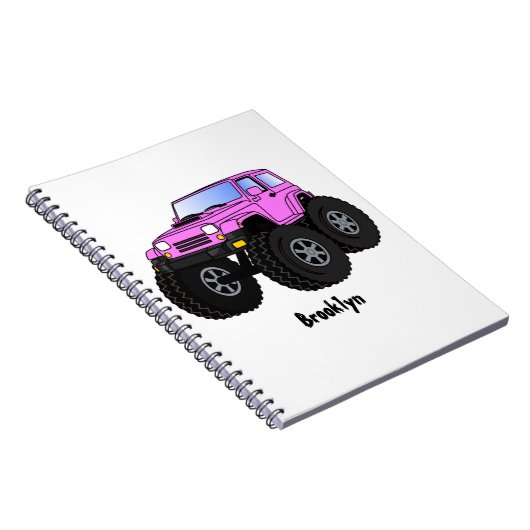 ピンクのモンスタートラックの漫画イラストレーション ノートブック (右側)